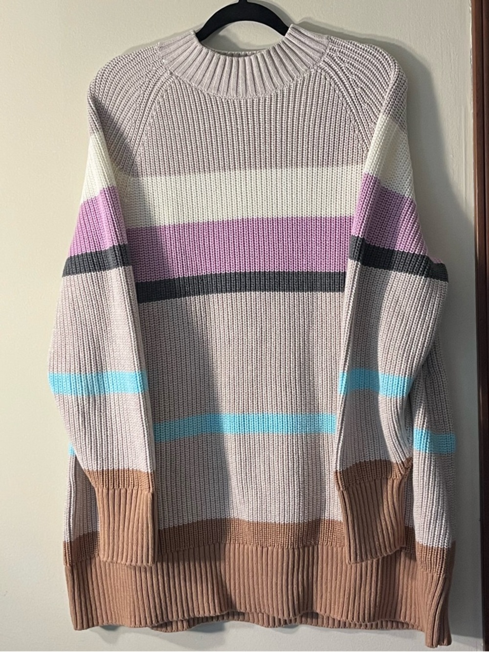 Lands' End | Drifter Mock Neck Tunic Cotton Striped Casual Knit Sweater Size XL
